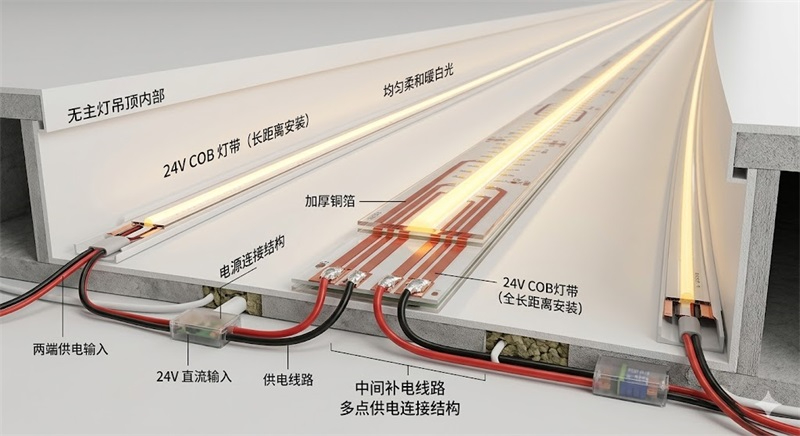 LED灯带多点供电结构示意场景 LED灯带多点供电结构示意场景