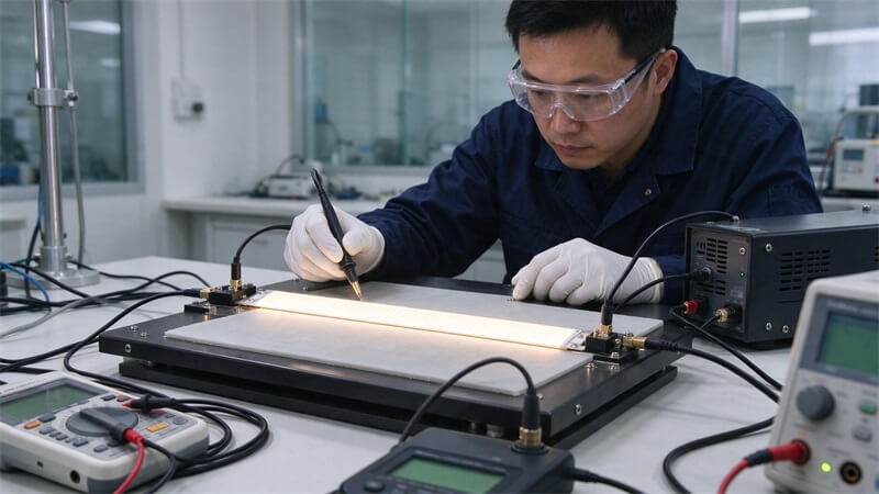 jimeng-2026-10-15-4687-8K超写实LED灯带电气安全测试现场摄影,专业电子检测实验室内,一段COB LE... jimeng-2026-10-15-4687-8K超写实LED灯带电气安全测试现场摄影,专业电子检测实验室内,一段COB LE...