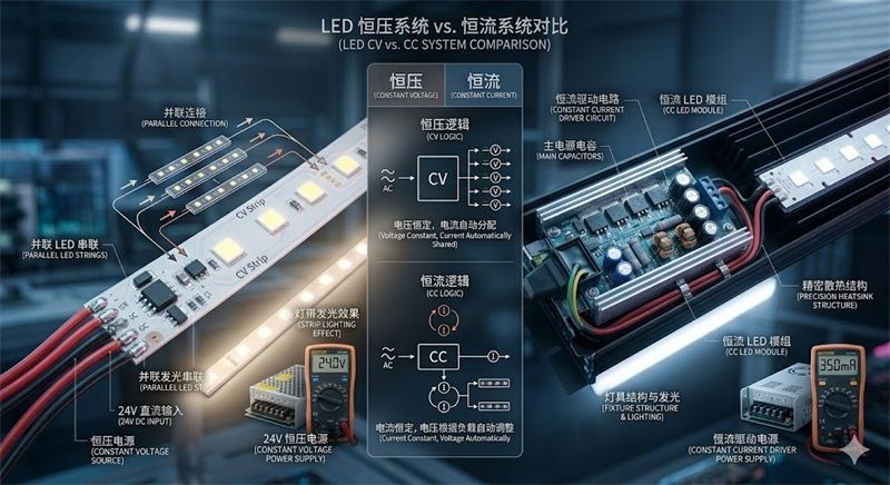 LED驱动方案解析：恒流与恒压系统的核心区别